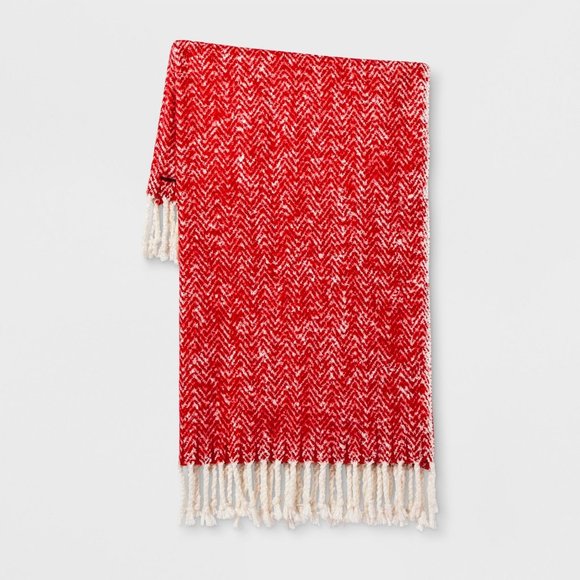 Threshold Other - NWOT Herringbone Faux Mohair Throw Red Threshold